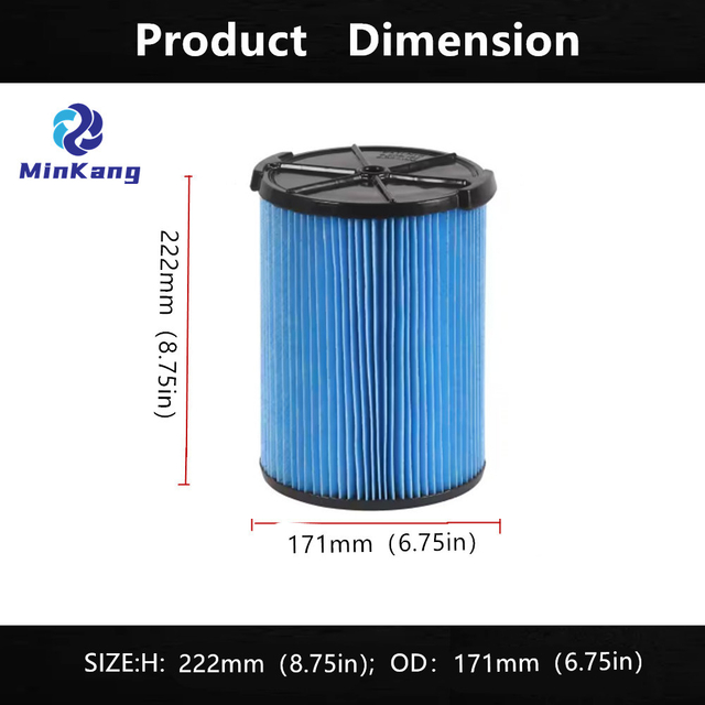 Filtre HEPA à cartouche à 3 couches pour poussières fines VF5000 pour aspirateurs secs/humides Ridgid de 5 à 20 gallons (bleu)