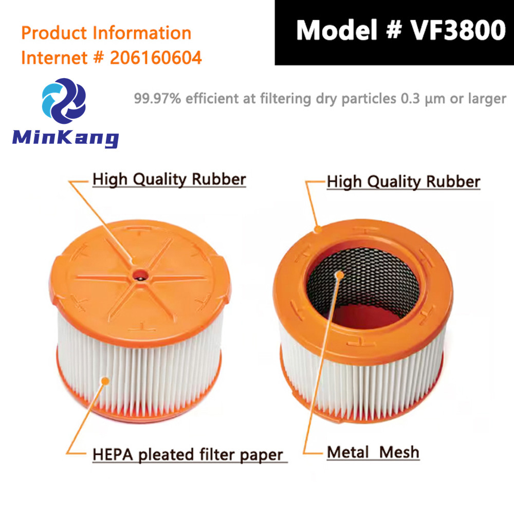 # VF3800 Filtre HEPA plissé de remplacement pour la plupart des aspirateurs secs humides de 3-4,5 gallons