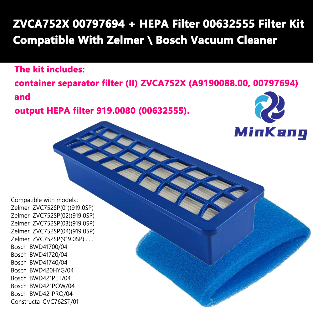 ZVCA752X 00797694 + Filtre HEPA 00632555 Kit de filtre pour Zelmer Bosch 