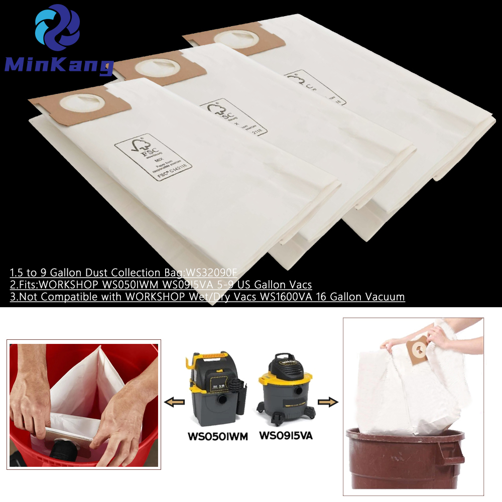 ATELIER de remplacement de filtre de sac de collecte de poussière WS32090F, sac d'aspirateur de 5 à 9 gallons américains