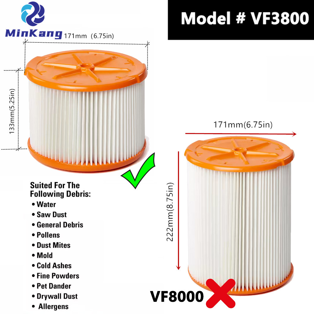# VF3800 Filtre HEPA plissé de remplacement pour la plupart des aspirateurs secs humides de 3-4,5 gallons