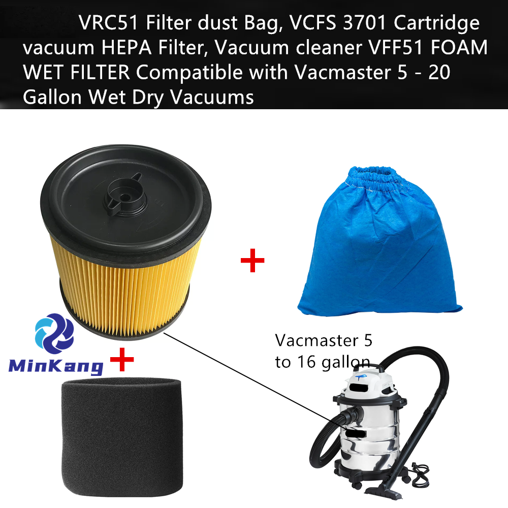 Sac à poussière filtrant VRC51, filtre HEPA pour aspirateur à cartouche VCFS 3701, filtre humide en mousse VFF51 pour aspirateurs secs et humides Vacmaster de 5 à 20 gallons