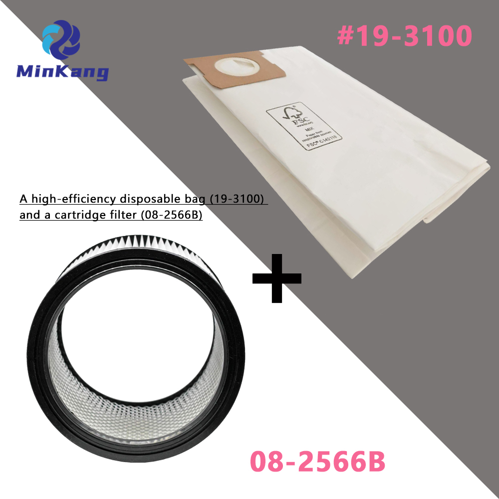 Sac jetable 19-3100 et filtre de remplacement de cartouche 08-2566B pour aspirateurs secs/humides Hyper Tough AT18419P-5A AT18419-5B 5 gallons 