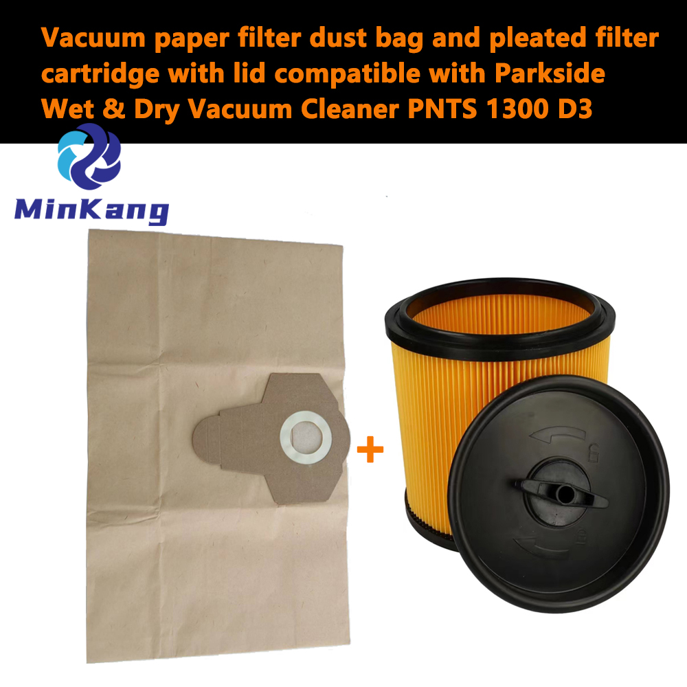 Sac en papier et cartouche filtrante plissée avec couvercle pour contre-aspirateur humide et sec PNTS 1300 D3