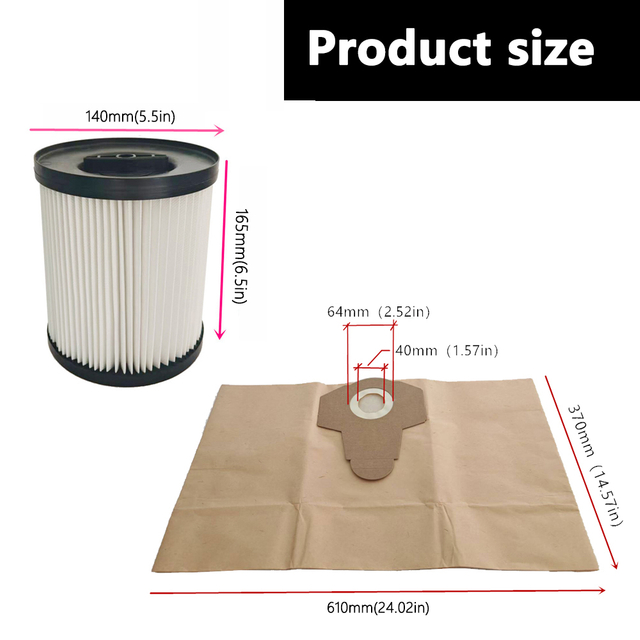 Sac en papier + cartouche filtre lavable pour parkside PWD25 A2 aspirateur 
