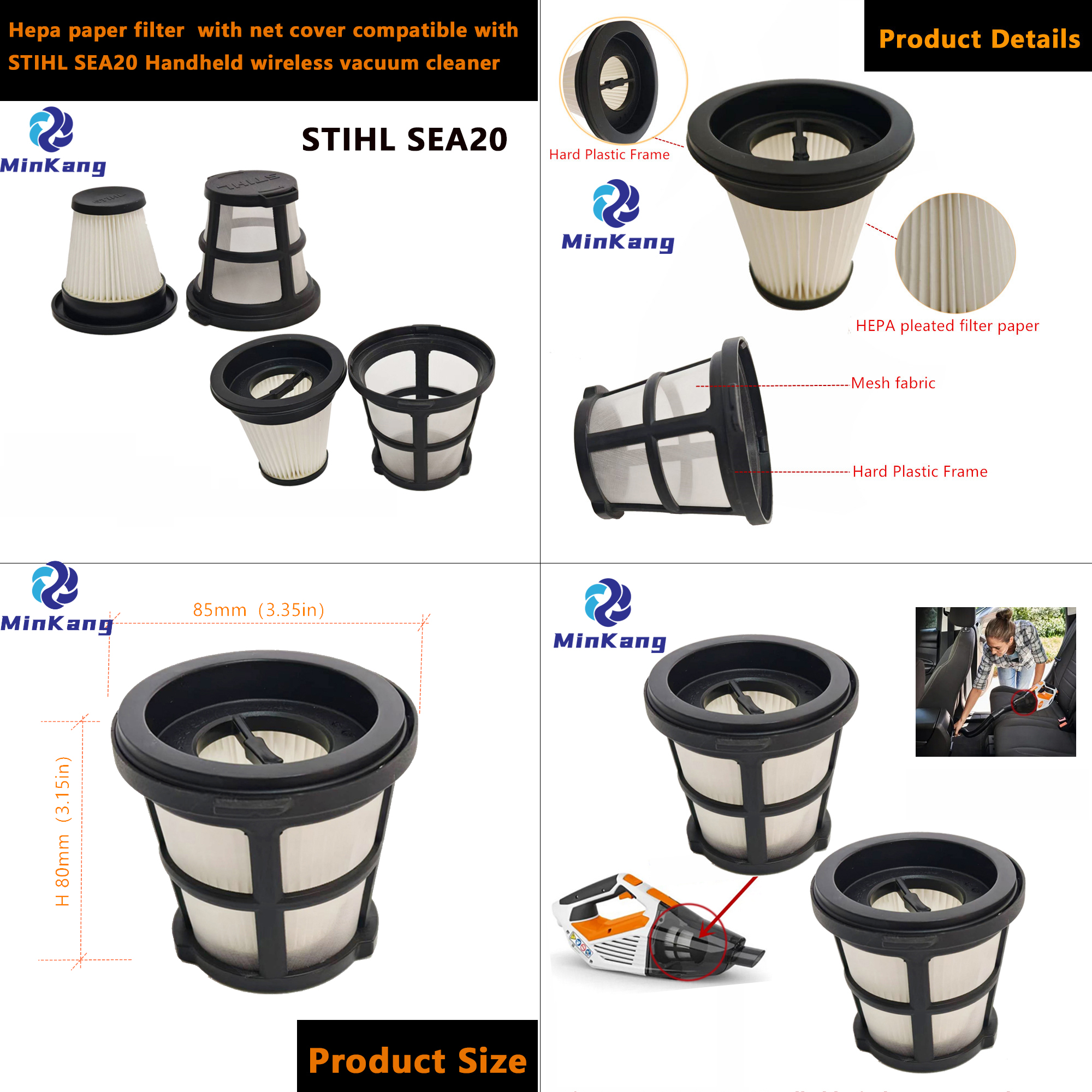 Couvercle de filet de filtre en papier hepa compatible avec le sac sous vide STIHL SEA20 