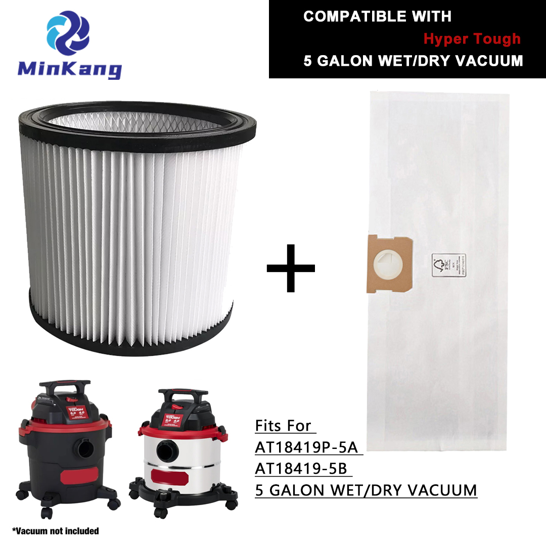 Sac jetable 19-3100 et filtre de remplacement de cartouche 08-2566B pour aspirateurs secs/humides Hyper Tough AT18419P-5A AT18419-5B 5 gallons 