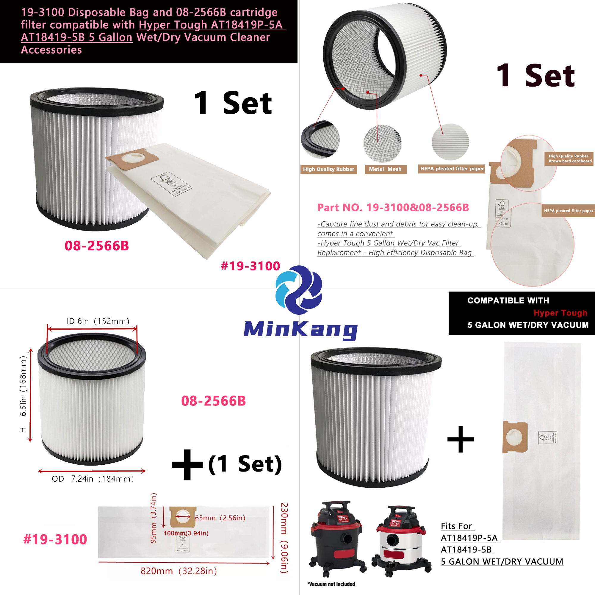 Sac jetable 19-3100 et filtre &agrave; cartouche 08-2566B 