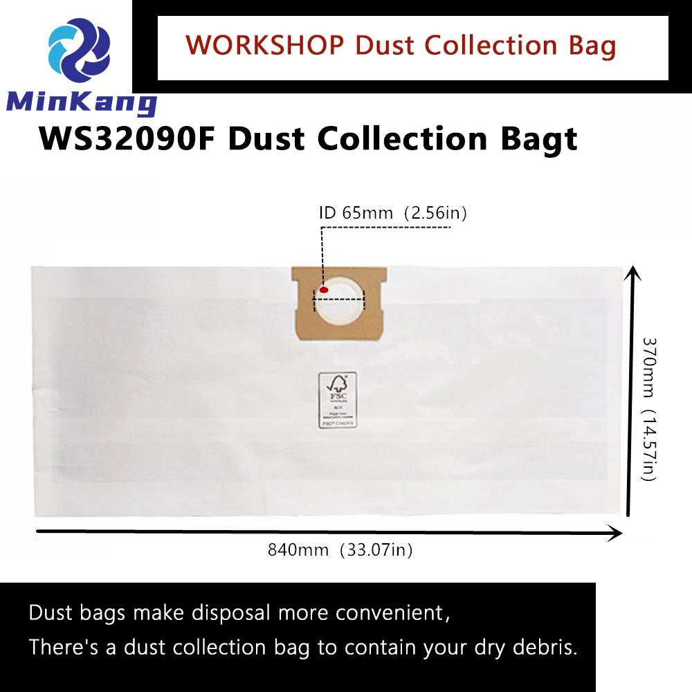 ATELIER de remplacement de filtre de sac de collecte de poussière WS32090F, sac d'aspirateur de 5 à 9 gallons américains