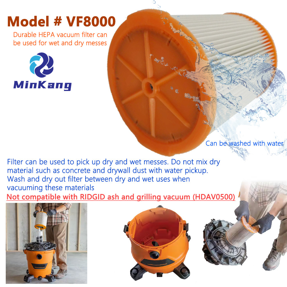  # VF8000 Filtre HEPA plissé de remplacement pour Ridgid la plupart des aspirateurs secs humides 5 à 16 gallons 