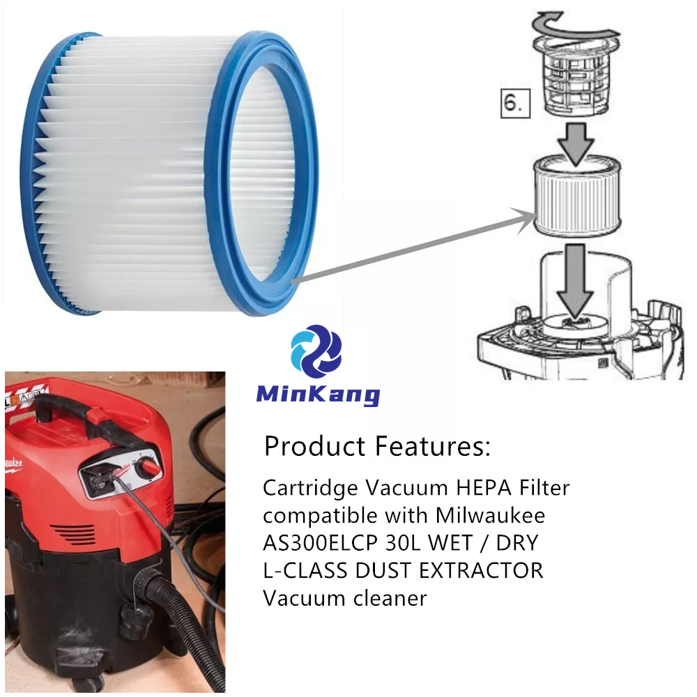 Filtre HEPA pour aspirateur à cartouche pour aspirateur Milwaukee AS300ELCP 30L, extracteur de poussière humide/sec de classe L