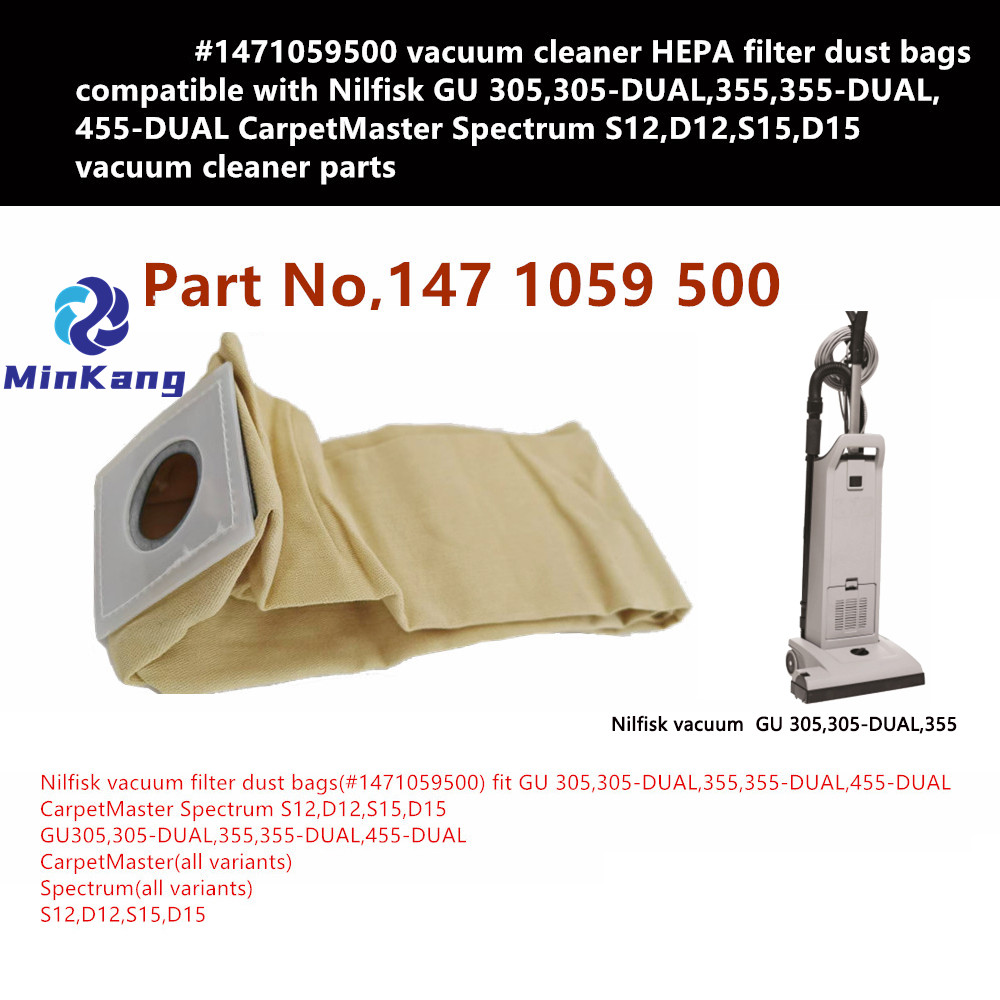 Sacs à poussière avec filtre HEPA pour aspirateur Nilfisk GU 305,305-DUAL,355,355-DUAL,455-DUAL, #1471059500