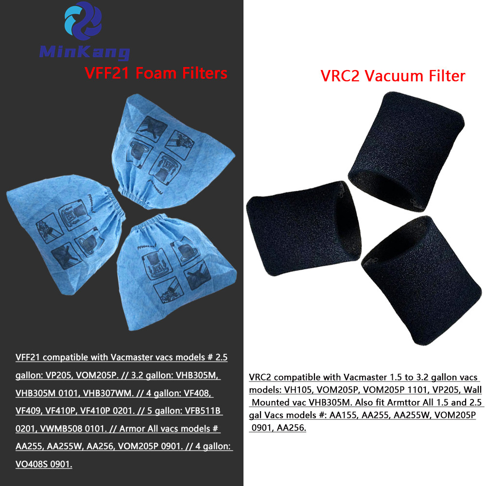 Filtre en mousse VFF21 pour la plupart des aspirateurs secs/humides Vacmaster de 2,5 à 5 gallons et filtre à vide VRC2 pour Armor All de 2,5 gallons 