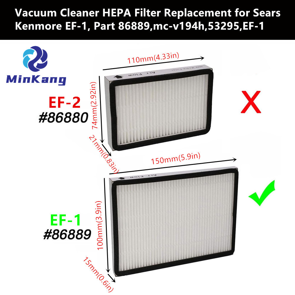 Filtre média HEPA EF-1 pour aspirateur Kenmore 86889, 20-86889, 40324, 53295, pour cartouche et aspirateur vertical, pour pièce Panasonic MC-V199H