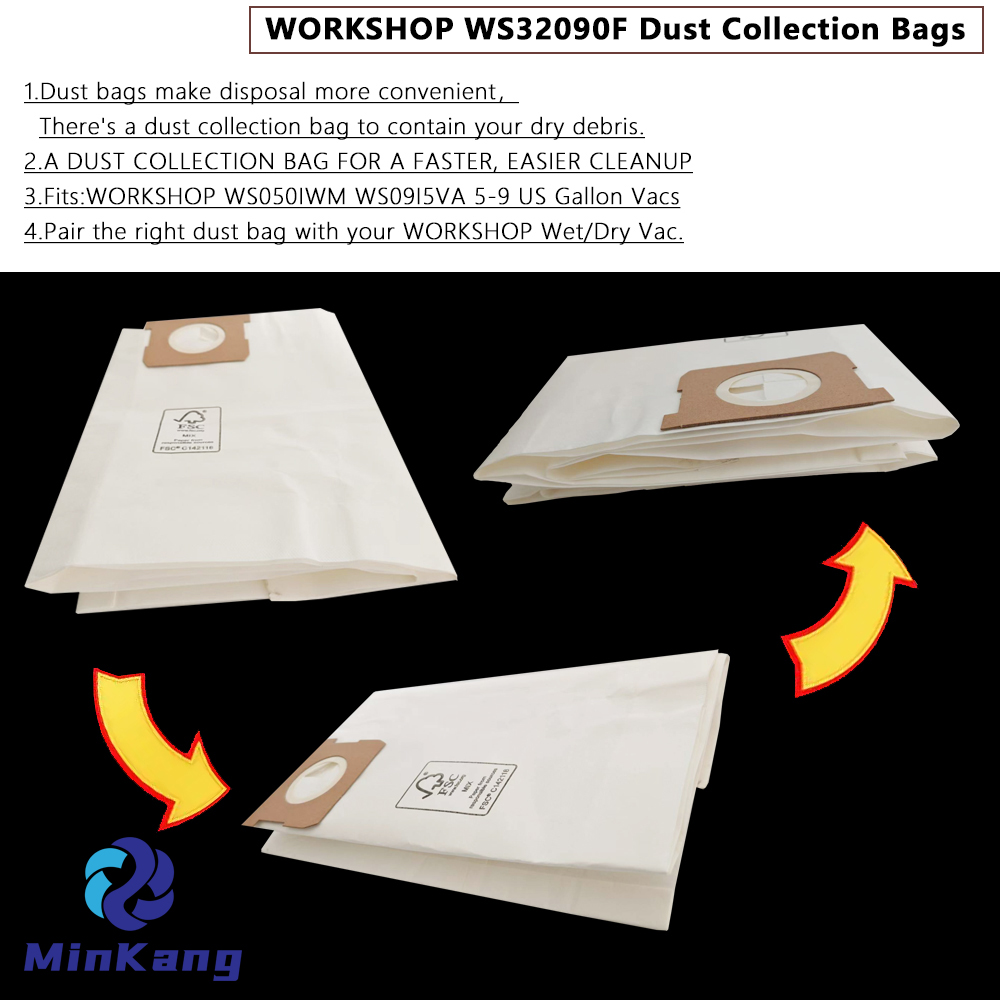 ATELIER de remplacement de filtre de sac de collecte de poussière WS32090F, sac d'aspirateur de 5 à 9 gallons américains